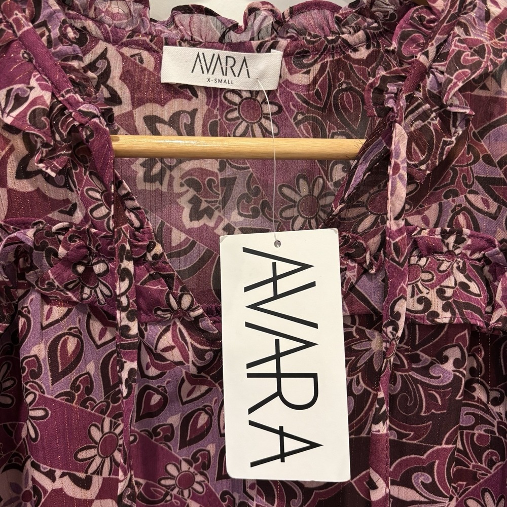 NWT AVARA Mauve Tones Long Puff Sleeve Blouse Top Size XS Boho - Picture 2 of 9